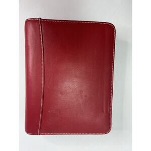 Franklin Covey Planner Red Leather 6 Ring Zip Around